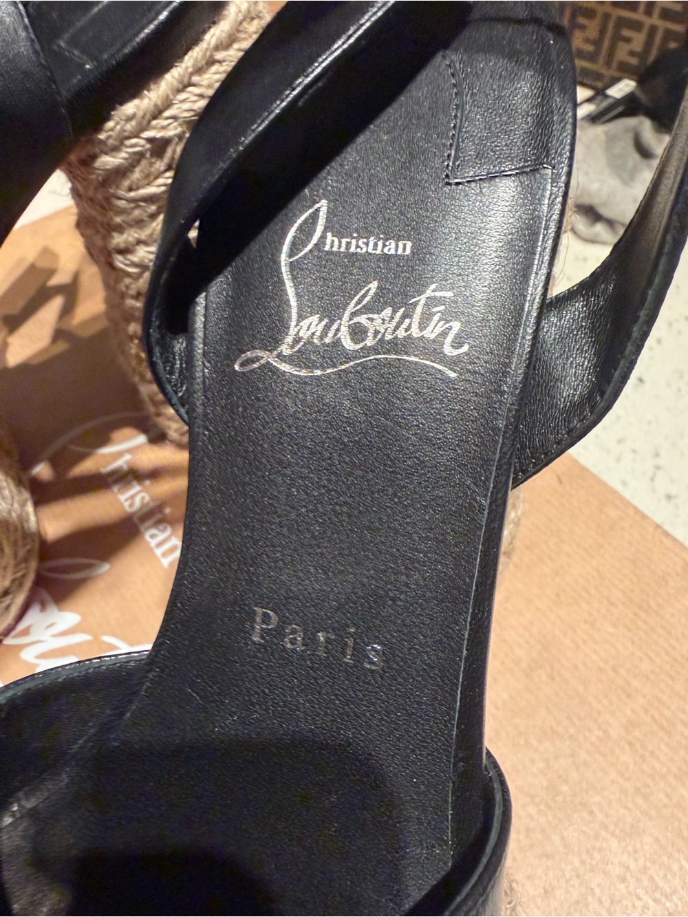 Christian Louboutin Super Mariza 130 Black Leather Espadrille Wedge Sandals - Picture 8 of 11